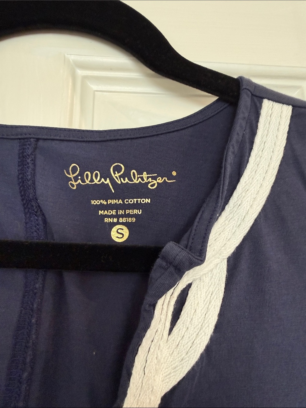 Lilly Pulitzer Navy Knit T-shirt Dress with White Rope Trim V-Neck - Picture 2 of 2